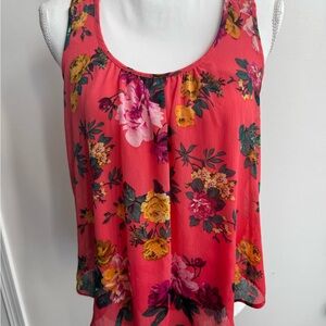 Ambiance Floral Tank Top - Coral and Yellow